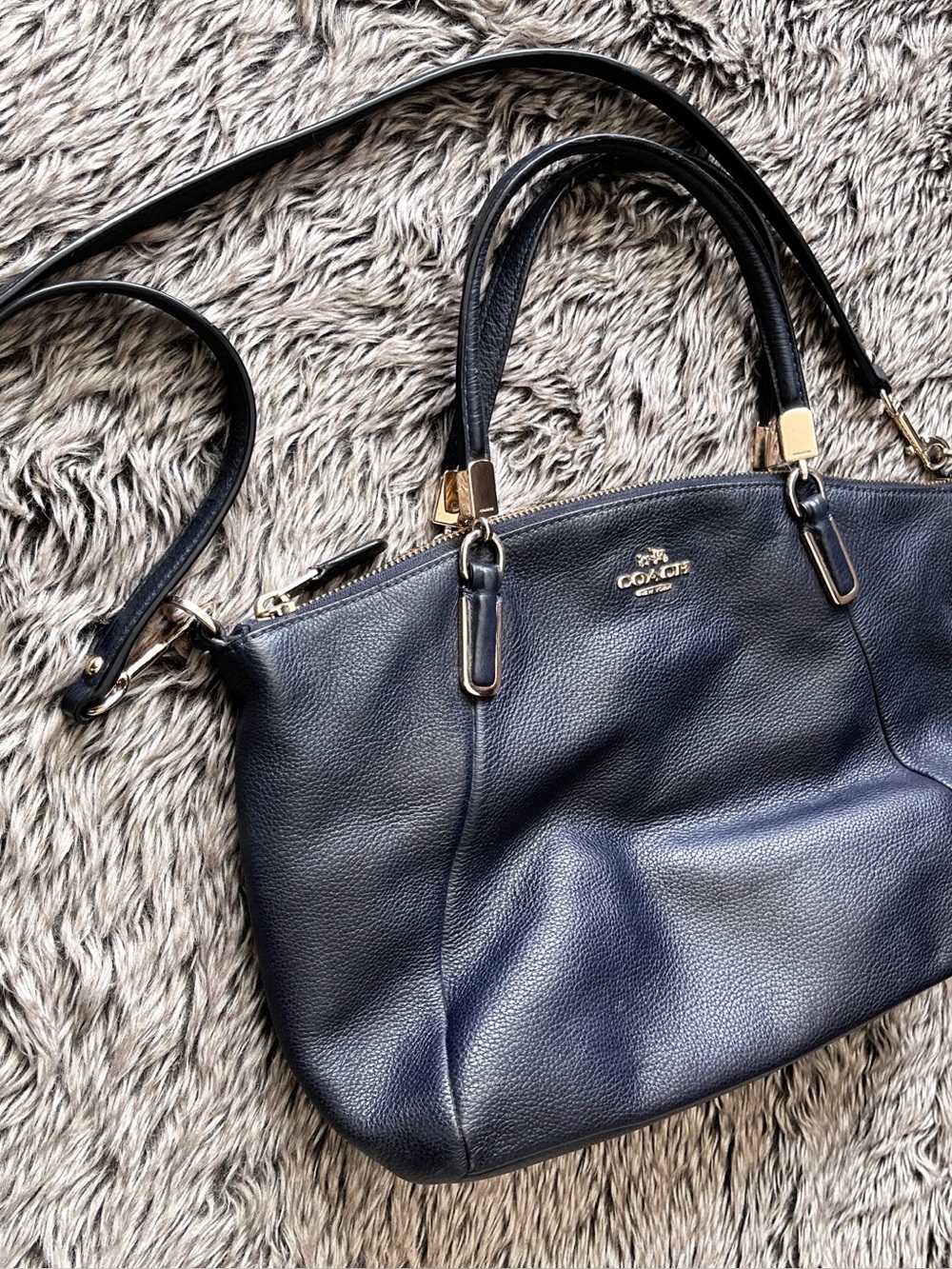 Coach Navy Gold Hardware Leather Crossbody Bag